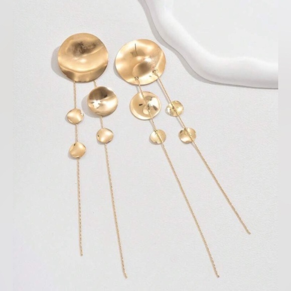 ✨NEW Chic Gold Disc Tassels Statement Earrings - Picture 4 of 5